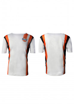 Футболка белая ADIDAS с логотипом GULF, полоса черная/оранжевая