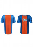 Футболка голубая ADIDAS с логотипом GULF, полоса оранжевая