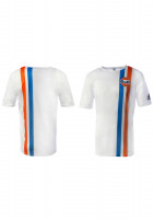Футболка белая ADIDAS с логотипом GULF, полоса голубая/оранжевая